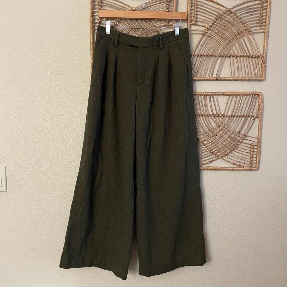 Banana Republic Wide Leg Herringbone Pant Green Dark Academia Poetcore‎ 6 B32